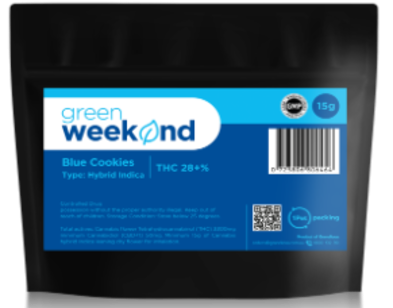 Grandiosa Green Weekend • Blue Cookies (Indica Baby Buds) • 28+% THC • 15g